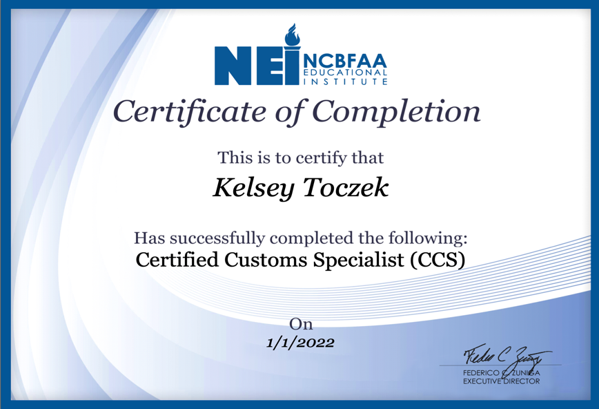 CSS Customs Cert