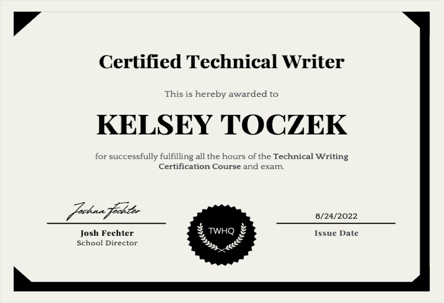 Tech Writing Cert